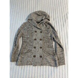 Effeci Creazioni Double Breast Button Front Hooded Sweater Womens XL Brown Speck